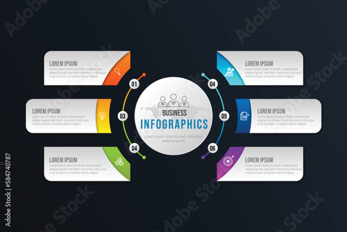 Business infographic circle shape six option, process or step for presentation. Can be used for presentations, workflow layout, banners and web design. Business concept with 6 options, steps, parts.
