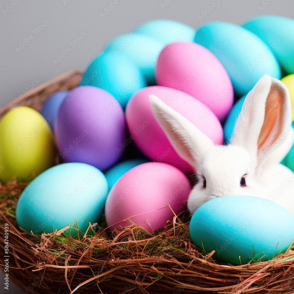 multicolored easter eggs. Easter Bunny