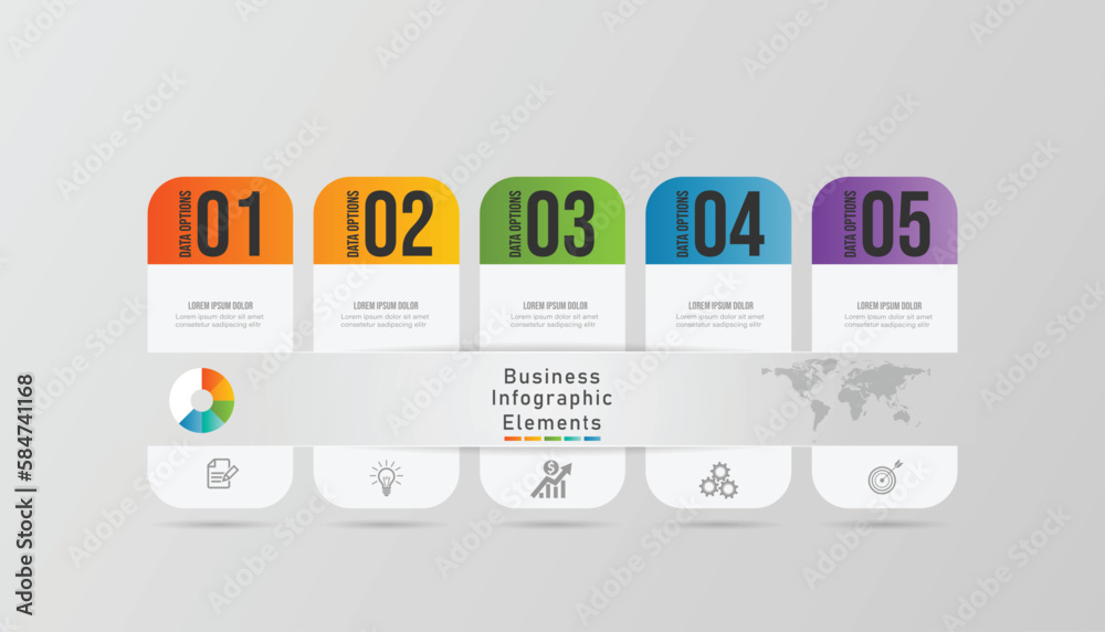 Timeline infographic design element and number options. Business concept with 5 steps. Can be used for workflow layout, diagram, Vector business template for presentation. Timeline infographic design element and number options. Business concept with 5 steps. Can be used for workflow layout, diagram, Vector business template for presentation.