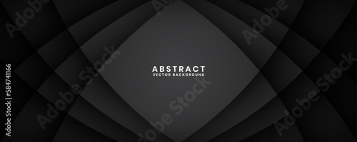 3D black geometric abstract background overlap layer on dark space with cutout effect decoration. Minimalist graphic design element curve style concept for banner, flyer, card, cover, or brochure