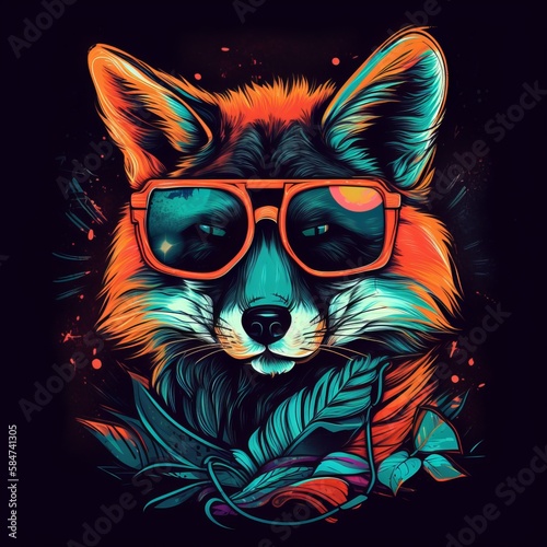 T-shirt design Fox wearing aviators, animal mascot - Generative AI © ImageMaster