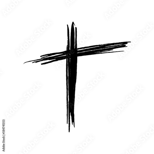 Hand drawn grunge christian cross. Religion symbol vector illustration isolated.