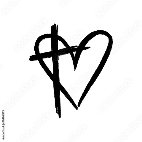 A heart and cross  in grunge style. A symbol of Christianity.