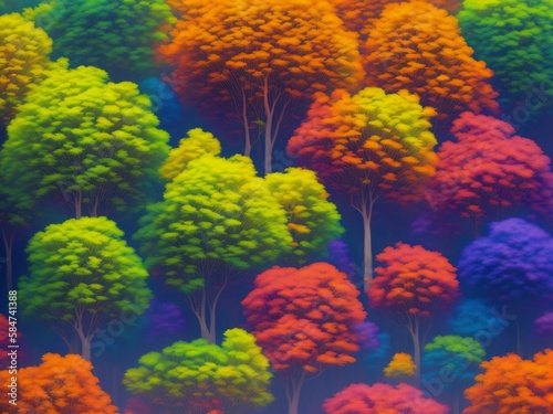 Colorful Trees Vibrant Artistic Pattern Texture for Nature and Design Generative AI made by Human