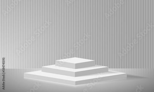 Realistic white square podium steps on grey vector