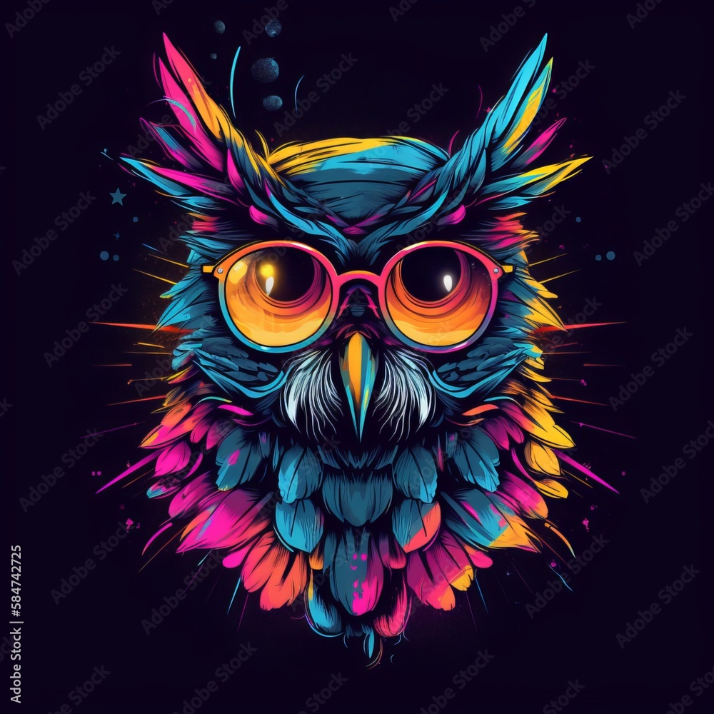 T-shirt design Owl wearing aviators, animal mascot - Generative AI