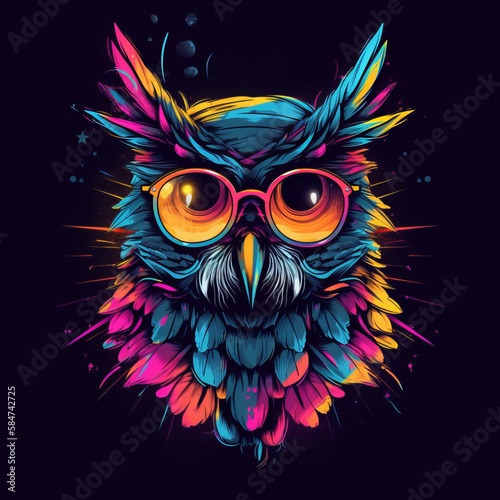 T-shirt design Owl wearing aviators, animal mascot - Generative AI © ImageMaster