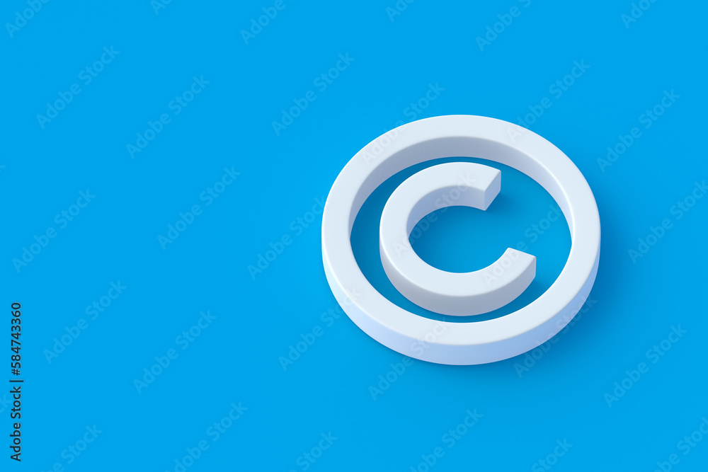 Copyright symbol on blue background. Intellectual property concept. Copy space. 3d render Copyright symbol on blue background. Intellectual property concept. Copy space. 3d render