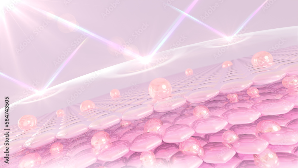 custom made wallpaper toronto digitalUV-protected 3D rendering of skin cells. Reflective ultraviolet protection. cosmetics, sunscreen, lotion, and serum advertisements. UVA and UVB protection.