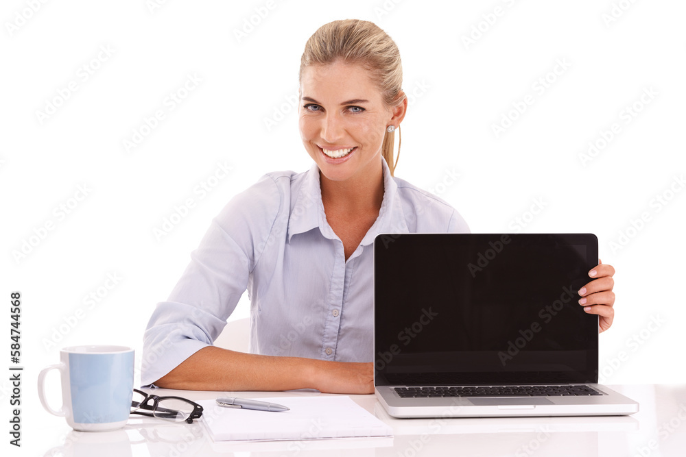 Laptop mockup, portrait and businesswoman on an isolated, transparent png background for advertising space. Happy worker, female model and computer technology, website and digital marketing platform Laptop mockup, portrait and businesswoman on an isolated, transparent png background for advertising space. Happy worker, female model and computer technology, website and digital marketing platform