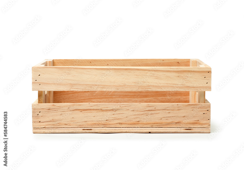 Front view of wooden box isolated on white background. Clipping path. Front view of wooden box isolated on white background. Clipping path.