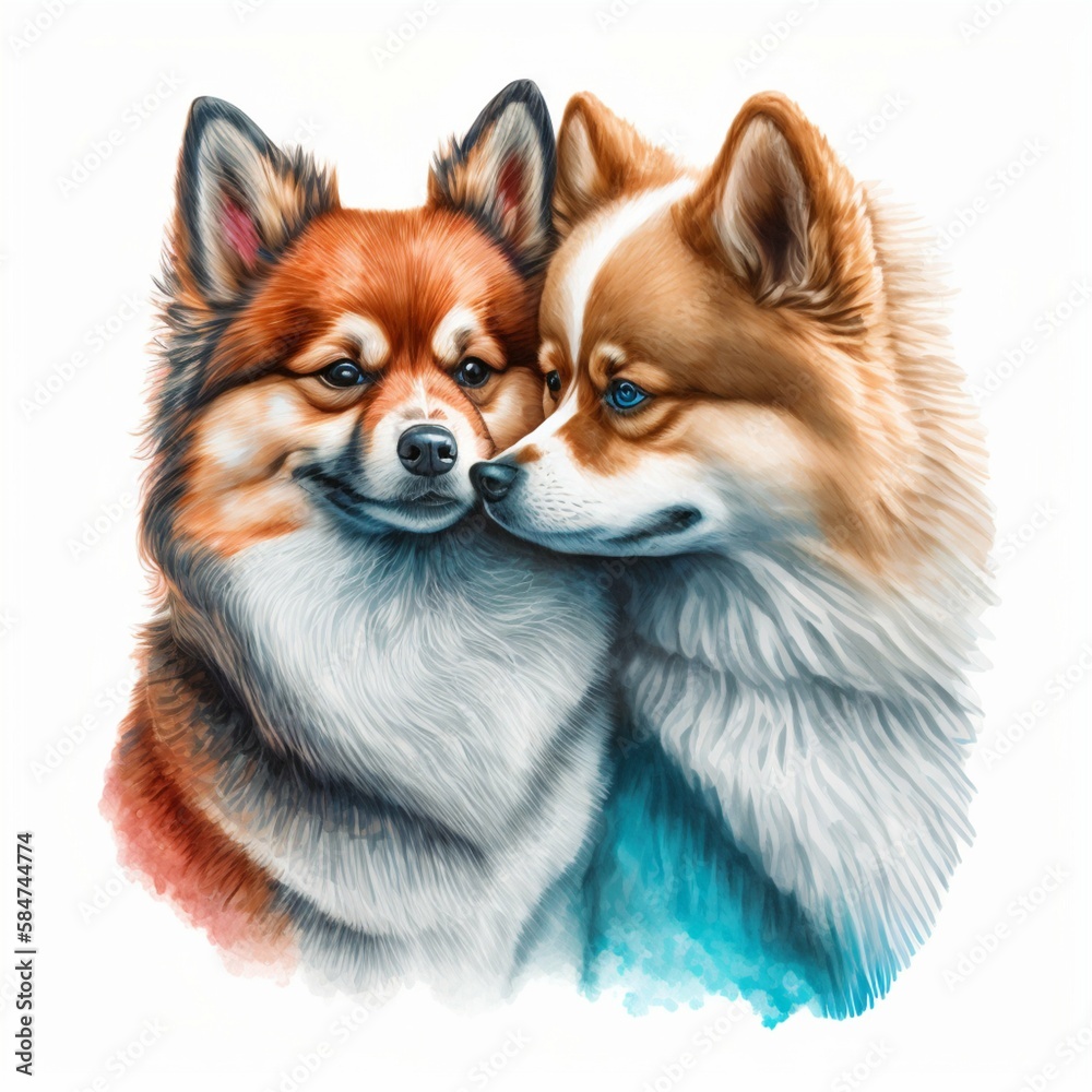 pomeranian dog portrait couple generative ai pomeranian dog portrait couple generative ai