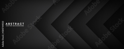 3D black geometric abstract background overlap layer on dark space with cutout effect decoration. Minimalist graphic design element arrow style concept for banner, flyer, card, cover, or brochure