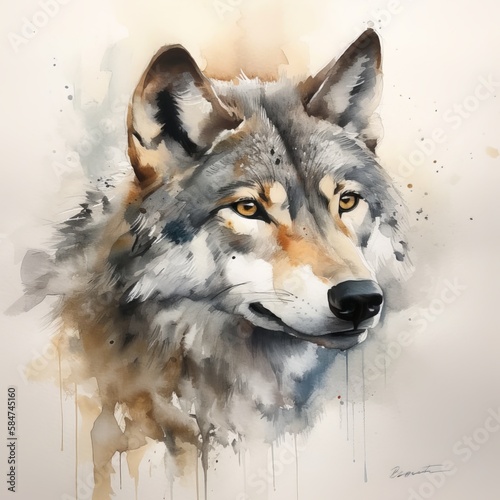 Wolf watercolor sketch - Generative AI