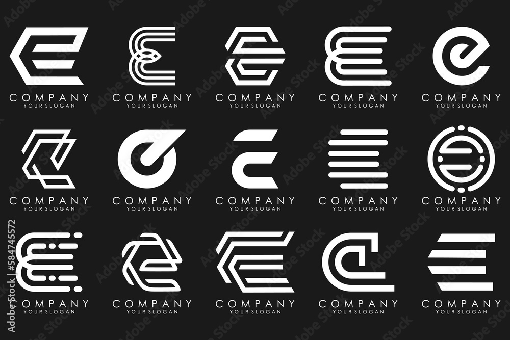 mega collection letters E logo design inspiration. Geometrical abstract logos mega collection letters E logo design inspiration. Geometrical abstract logos