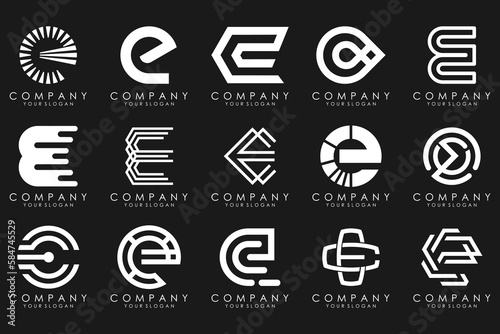 mega collection letters E logo design inspiration. Geometrical abstract logos