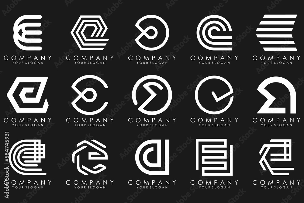 mega collection letters E logo design inspiration. Geometrical abstract logos mega collection letters E logo design inspiration. Geometrical abstract logos