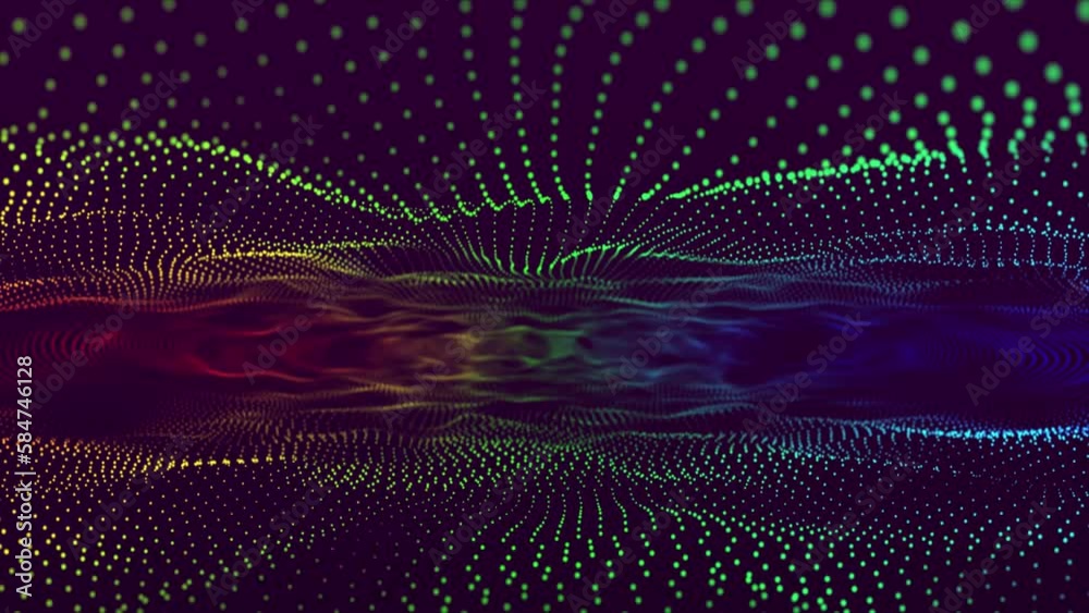 abstract background with lines and dots.  Abstract trapcode form digital particle wave and lights background. 3d wave points fractal grid. 