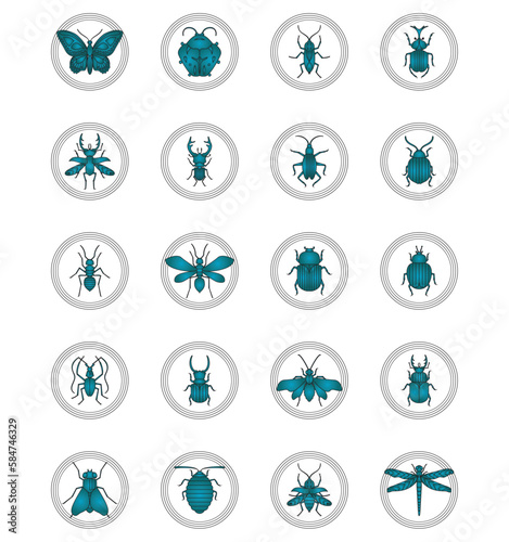 insect vector icon set with blue color background