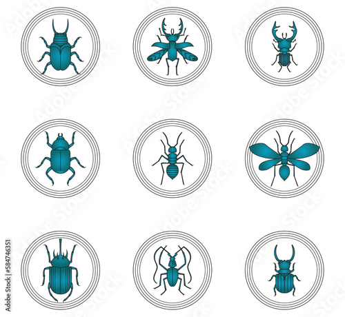 insect vector icon set with blue color background