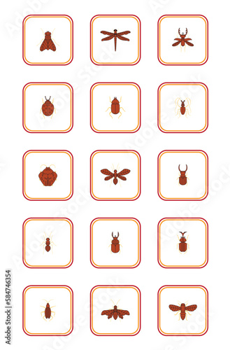 insect vector icon set with white color background with red lines with yellow