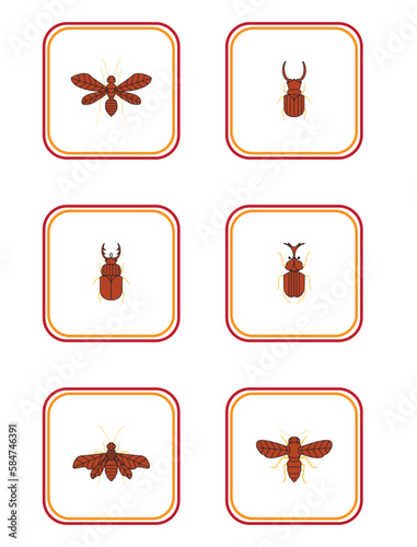 insect vector icon set with white color background with red lines with yellow