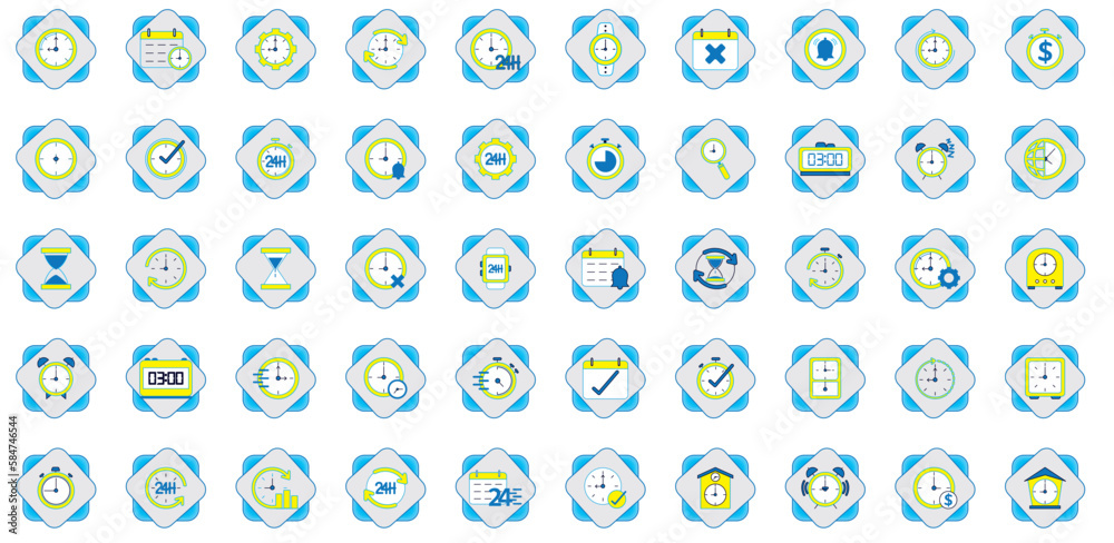 set of vector images of clock icons on blue background set of vector images of clock icons on blue background