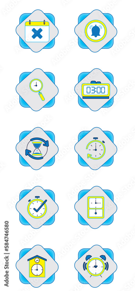 set of vector images of clock icons on blue background set of vector images of clock icons on blue background