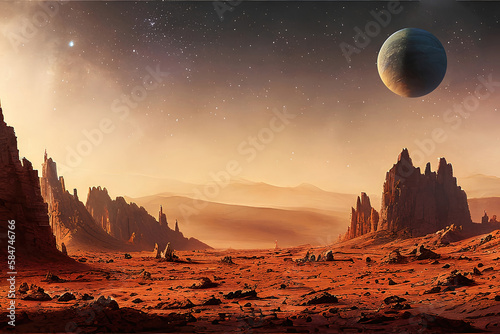 Planet mars 3d illustration  science fiction background. Generative AI.