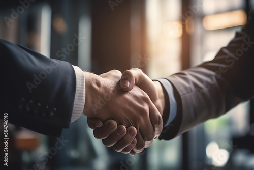 Handschlag, Zwei verschiedene professionelle Geschäftsleute Führungskräfte schütteln sich die Hände bei einem Bürotreffen