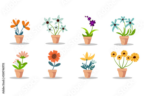 Bundle Flowers and Plant pots. illustration vector