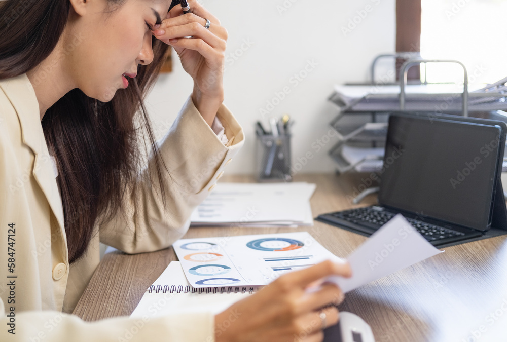 Tired teen girl rubbing dry irritable eyes feel eye strain tension
