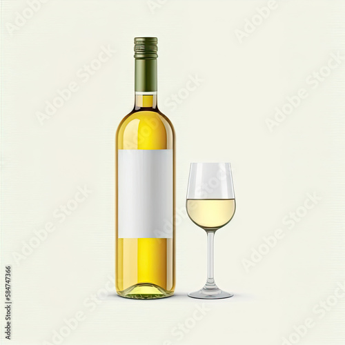  a white wine Glass Bottle blank strip on a white background