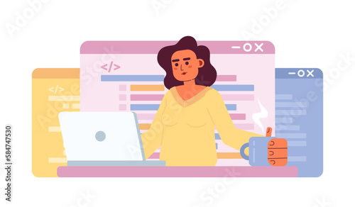 Writing code job flat concept vector spot illustration. Editable 2D cartoon character on white for web design. Applications, software programming creative idea for website, mobile, magazine