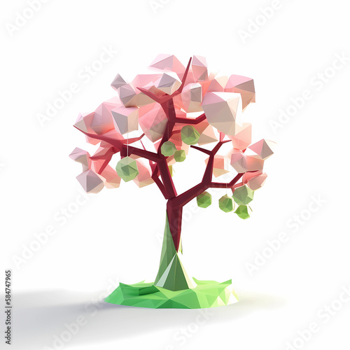 abstract lowpoly3d tree with fruits on a white background
