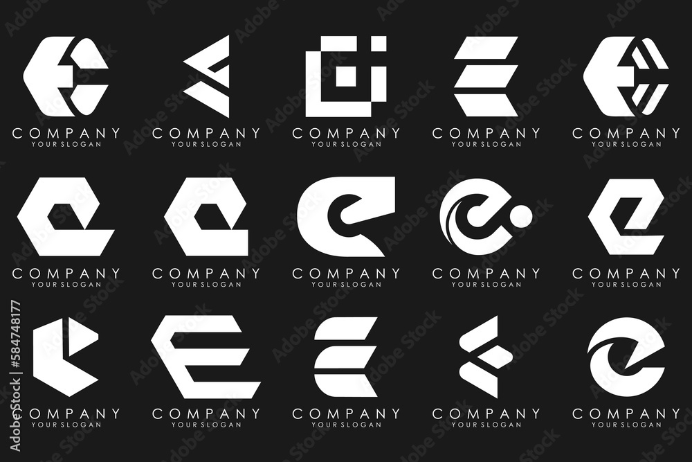 mega collection letters E logo design inspiration. Geometrical abstract logos mega collection letters E logo design inspiration. Geometrical abstract logos