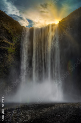 Skógafoss is a waterfall located along the Skógá River in southern Iceland.