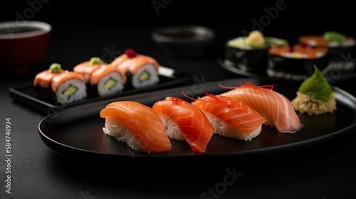 Fresh sushi roll close-up on dark background