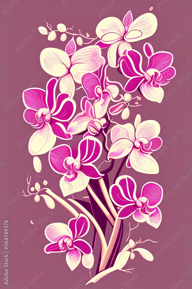 Retro orchid blossom illustration poster - Vector - generative ai