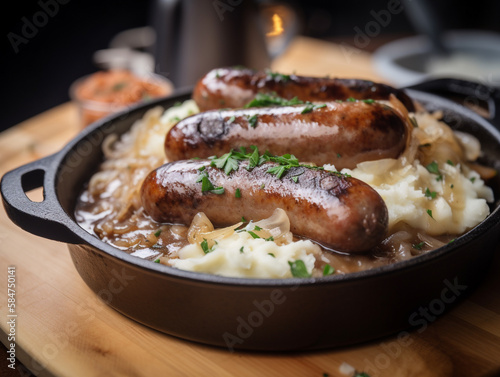 A Hearty German Meal of Sausages and Mashed Potatoes | Generative AI