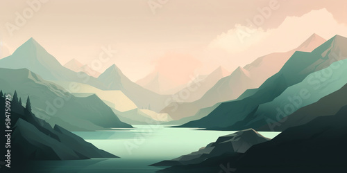 mountains in the morning, minimal design, pastel colors, generative ai