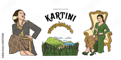 Isolated Kartini day vector illustration. Indonesian female heroes, women empowerment, heroes of women and human right in indonesia. 