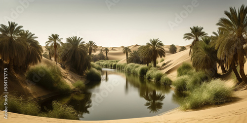 oasis in the desert in the morning lights, generative ai © Gbor