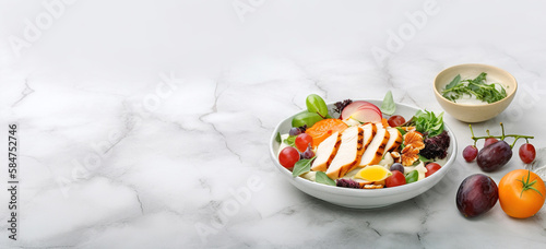 fress healthy food on white background, chicken and tomato on a white plate, healthy life concept, generative ai © Gbor