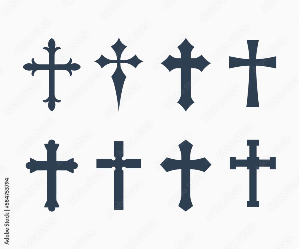 A set of different cross icons. Christian cross vector symbol flat style. A set of different cross icons. Christian cross vector symbol flat style.