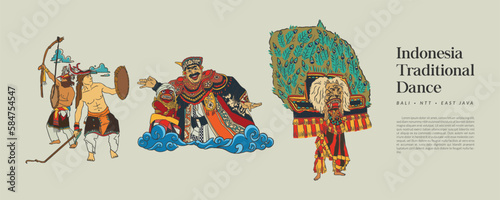 Isolated of famous dance from indonesia hand drawn illustration vector for background