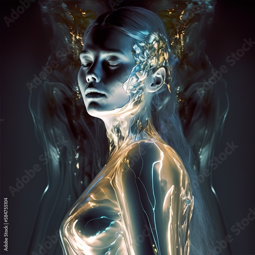 llustrative portrait of a woman in mask from future photo