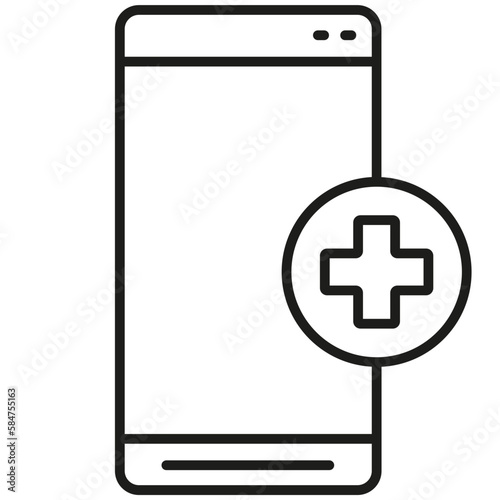 Teléfono móvil con símbolo del hospital. Comunicación.