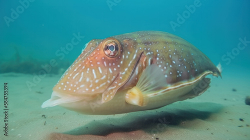 Cuttlefish underwater in the ocean at the bottom. Generative AI © Generative Professor