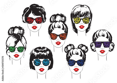 set of girls with glasses days of the week